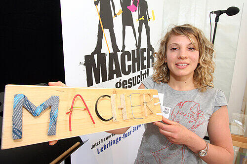 &bdquo;Macherin&ldquo; Sabrina: Zum Casting brachte sie diese selbstgebastelte Tafel mit.
