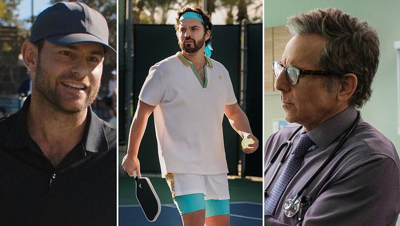 Jake Johnson (M.) spielt in der Komödie "The Dink" die Hauptrolle. Ex-US-Tennisstar Andy Roddick (l.) ist als er selbst mit von der Partie und Ben Stiller spielt einen Arzt. Jake Johnson (M.) spielt in der Komödie "The Dink" die Hauptrolle. Ex-US-Tennisstar Andy Roddick (l.) ist als er selbst mit von der Partie und Ben Stiller spielt einen Arzt.