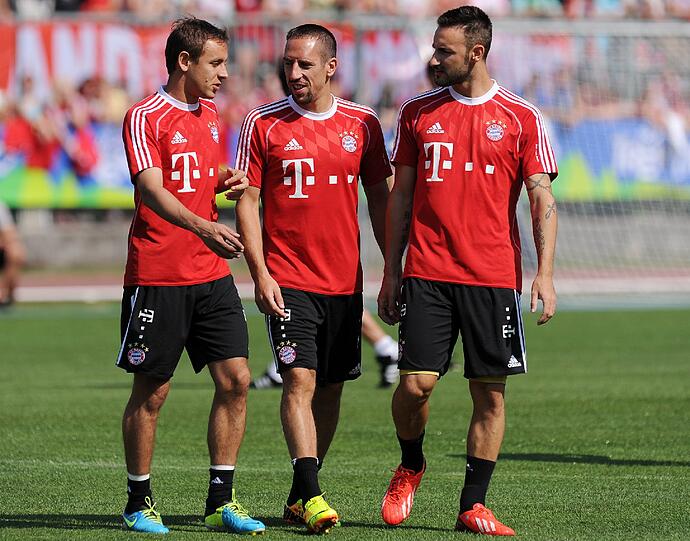 Die Bayern trainieren ein letztes Mal vor dem Testspiel gegen Brescia Calcio.