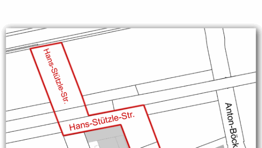 Hier verläuft die Hans-Stützle-Straße. Hier verläuft die Hans-Stützle-Straße.