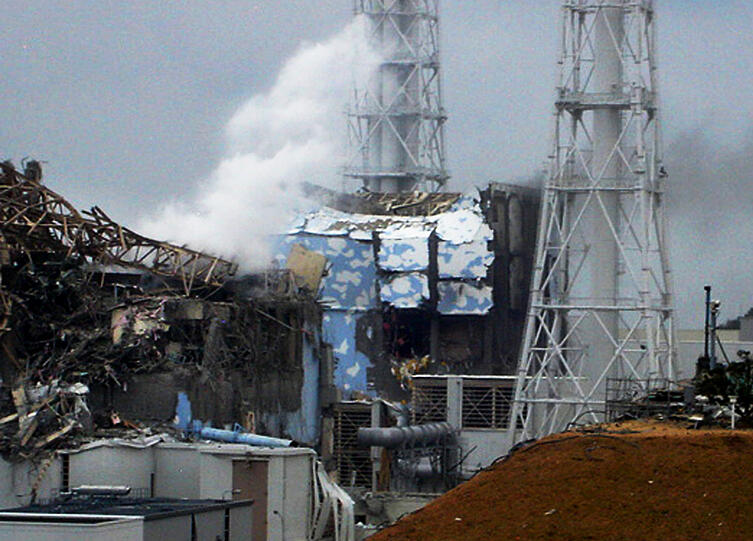 Der zerstörte Reaktor drei in Fukushima.