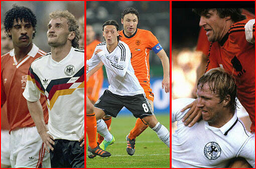 Deutschland gegen die Niederlande: Wohl kaum ein anderes Duell in der Länderspielgeschichte ist so geprägt von kuriosen Geschichten und spektakulären Ergebnissen. Wir zeigen Ihnen in der Bilderstrecke die heißesten Duelle.