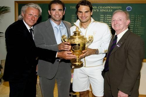 Tennis-Legenden unter sich: Björn Borg, Pete Sampras, Roger Federer und Rod Laver (v.l.).