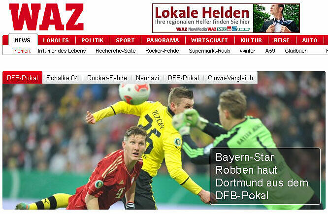 "Robben haut Dortmund raus", so berichtet Der Westen