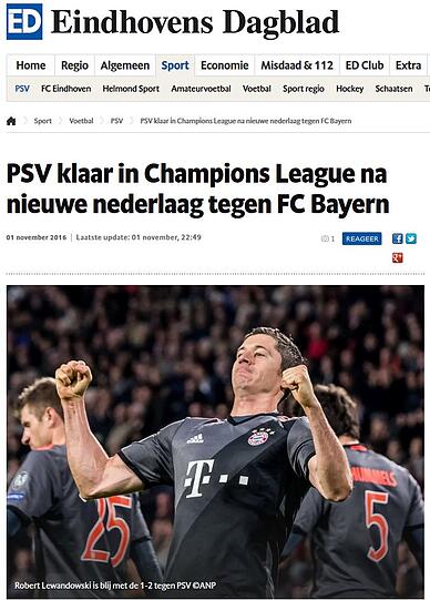 "Eindhoven nach erneuter Niederlage gegen FC Bayern fertig mit der Champions League" - Eindhovens Dagblad (Niederlande)