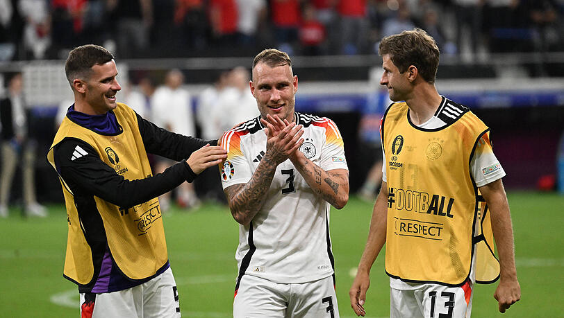 Kickten bei der Europameisterschaft zusammen für den DFB: Leipzigs David Raum und Thomas Müller. Kickten bei der Europameisterschaft zusammen für den DFB: Leipzigs David Raum und Thomas Müller.