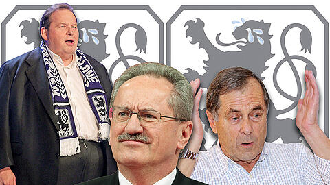 "1860 ist wieder auf dem völlig falschen Weg", sagt Meisterlöwe Fredi Heiß (r.), ihm ist, wie auch Kabarettist Ottfried Fischer (l.) und Ex-OB Christian Ude nur noch zum Heulen zumute.