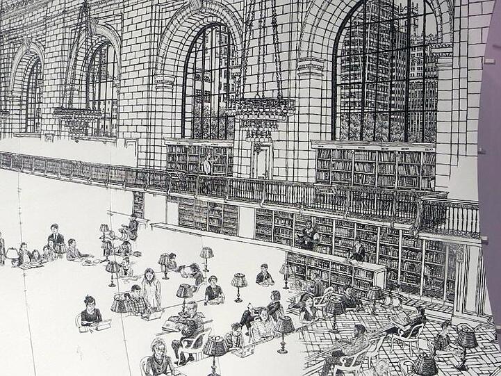 Die unfertige Zeichnung vom Lesesaal der Public Library ist auf der Kunstmesse Armory Show zu sehen.