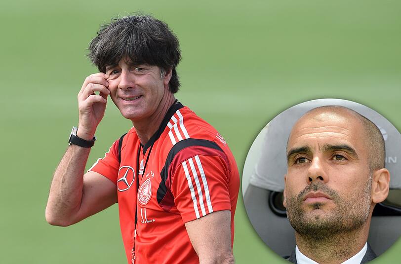 Löws 4-3-3-Formation ähnelt der Taktik von Bayerns Coach Pep Guardiola (kleines Bild).