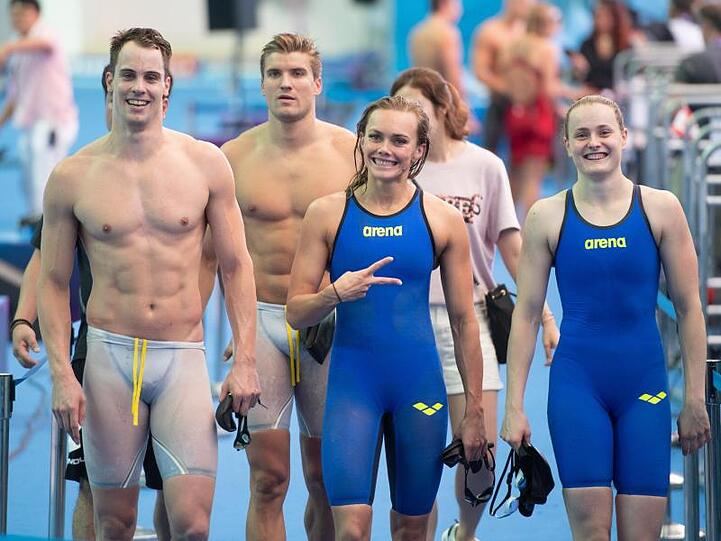 Sie haben das Olympia-Ticket geholt: Fabian Schwingenschlögl (l-r), Marius Kusch, Jessica Steiger und Laura Riedemann.
