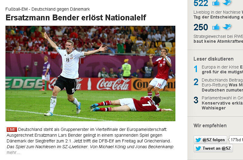 Bei der SZ erlöst Bender seine Kollegen.