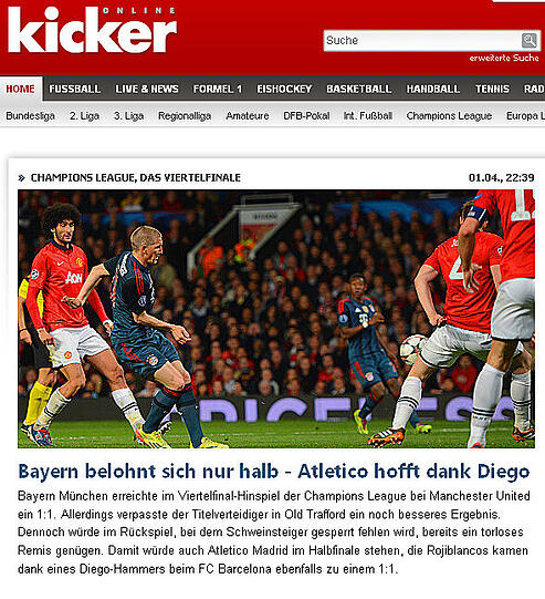 Der Kicker titelt: Bayern belohnt sich nur halb - Atletico hofft dank Diego