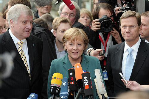 Horst Seehofer, Angela Merkel und Guido Westerwelle