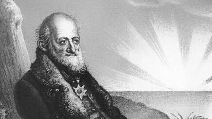 Theodor von Hallberg zu Broich, der Gründer von Hallbergmoos, auf einem Stahlstich von Ferdinand Freiherr von Lütgendorff-Leinburg (1785-1858).