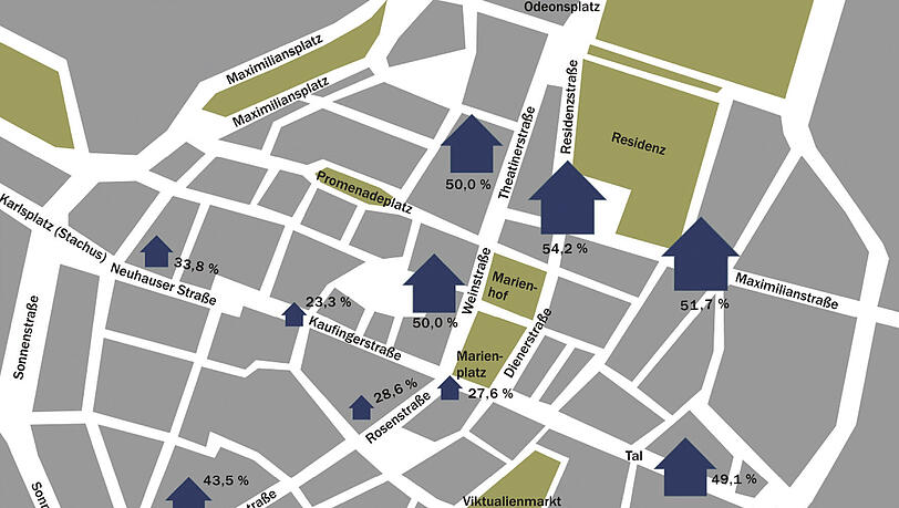 Die Karte zeigt, wo in den letzten 10 Jahren die meisten Ladenmieter gewechselt haben. Je größer das blaue Haus, desto mehr verändert sich. Die Karte zeigt, wo in den letzten 10 Jahren die meisten Ladenmieter gewechselt haben. Je größer das blaue Haus, desto mehr verändert sich.