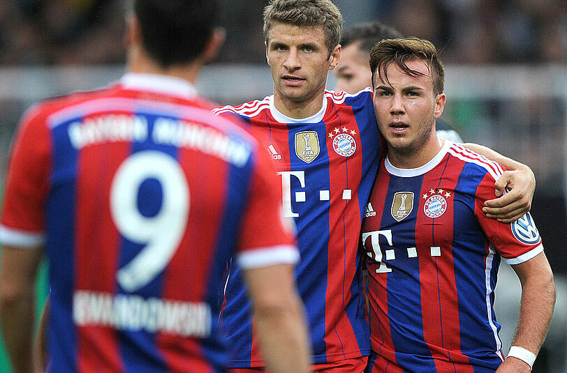 Die Bayern-Offensive um Robert Lewandowski, Thomas Müller, Mario Götze sowie (nicht im Bild) Arjen Robben und Claudio Pizarro: Dkie AZ macht den Maßkrug-Check.