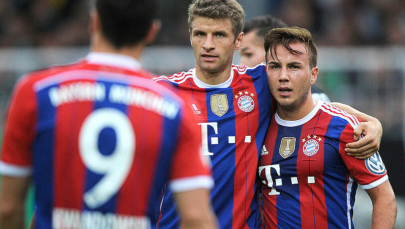 Die Bayern-Offensive um Robert Lewandowski, Thomas Müller, Mario Götze sowie (nicht im Bild) Arjen Robben und Claudio Pizarro: Dkie AZ macht den Maßkrug-Check. Die Bayern-Offensive um Robert Lewandowski, Thomas Müller, Mario Götze sowie (nicht im Bild) Arjen Robben und Claudio Pizarro: Dkie AZ macht den Maßkrug-Check.