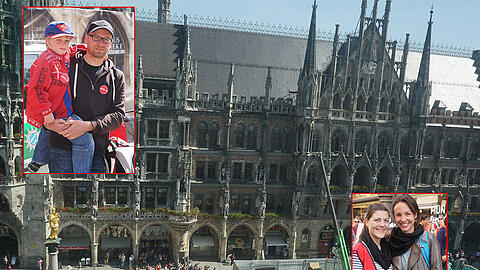 Erzieherinnen, Mütter und Sozialarbeiterinnen und Unterstützer bei Menschenkette am Marienplatz in München.
