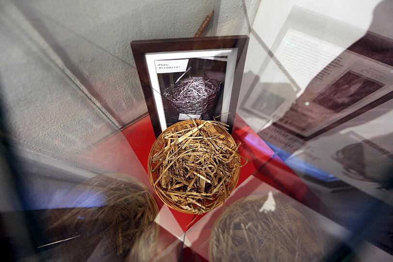 Ja, wo sans denn? Ein Nest ungelegter Eier in der Ausstellung.