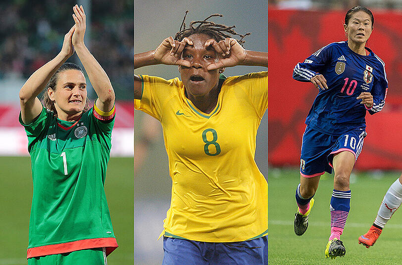 Nadine Angerer (links) bestreitet ihre fünfte WM, für die Brasilianerin Formiga und die Japanerin Homare Sawa ist es das sechste WM-Turnier.