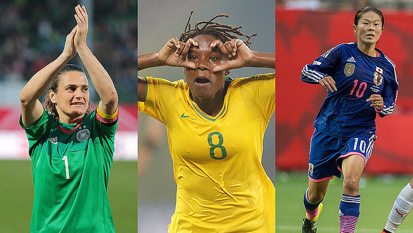 Nadine Angerer (links) bestreitet ihre fünfte WM, für die Brasilianerin Formiga und die Japanerin Homare Sawa ist es das sechste WM-Turnier. Nadine Angerer (links) bestreitet ihre fünfte WM, für die Brasilianerin Formiga und die Japanerin Homare Sawa ist es das sechste WM-Turnier.