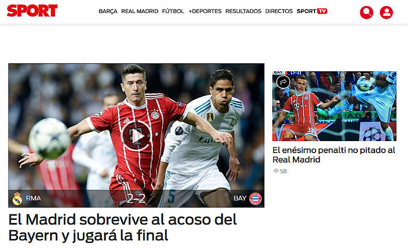 sport.es (Spanien): "Madrid überlebt Bayern-Belagerung und steht im Finale"