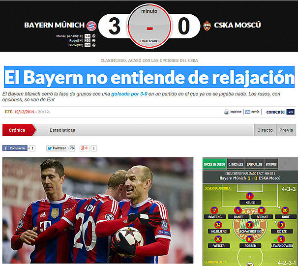 "Marca" (Spanien): "Bayern kennt keine Entspannung"