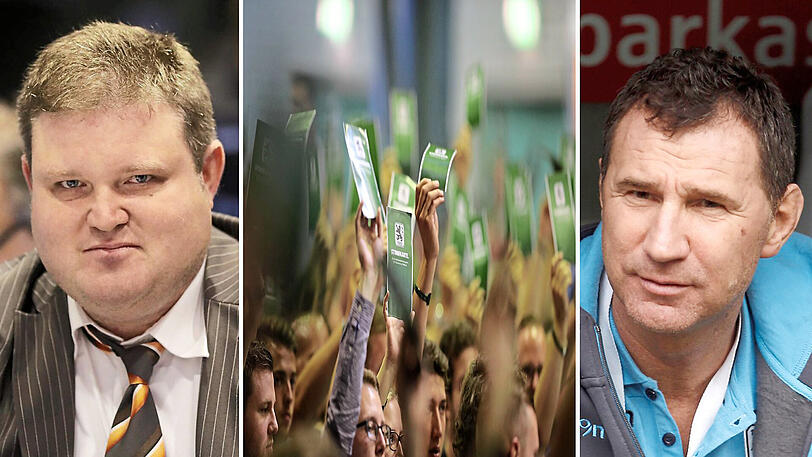 (v.l.) Markus Drees (Vorsitzender des Verwaltungsrats), Löwen-Mitglieder bei der letztjährigen Abstimmung und Bernhard Winkler, der mit dem Team "Profifußball" punkten will.