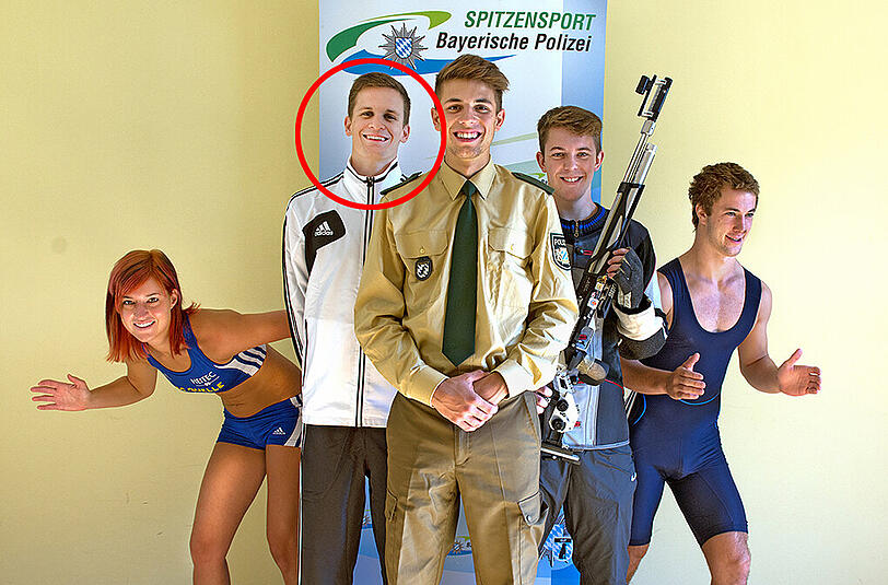 Die Neuzugänge der Sommersportklasse 2015 der Bayerischen Polizei: Amelie-Sophie Lederer, Laurin Walter (er schnappte den Einbrecher), Patrick Karl, Maximilian Dallinger und Achim Thumshirn.