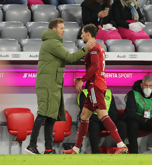 "Wichtig ist, dass es so nicht weitergeht, denn der Zustand ist vor allem für ihn untragbar", sagt Nagelsmann (l.) über Goretzka. "Wichtig ist, dass es so nicht weitergeht, denn der Zustand ist vor allem für ihn untragbar", sagt Nagelsmann (l.) über Goretzka.