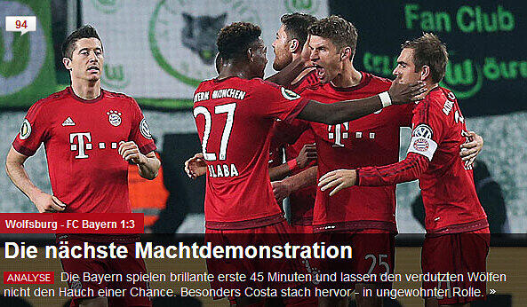 Die Pressestimmen zum Pokalspiel des FC Bayern gegen den VfL Wolfsburg.