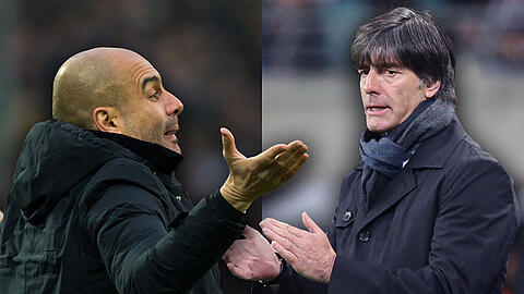 Laut Medienberichten steht Pep Guardiola (l.) kurz vor dem Absprung beim FC Bayern. Kommt jetzt Bundestrainer Jogi Löw?