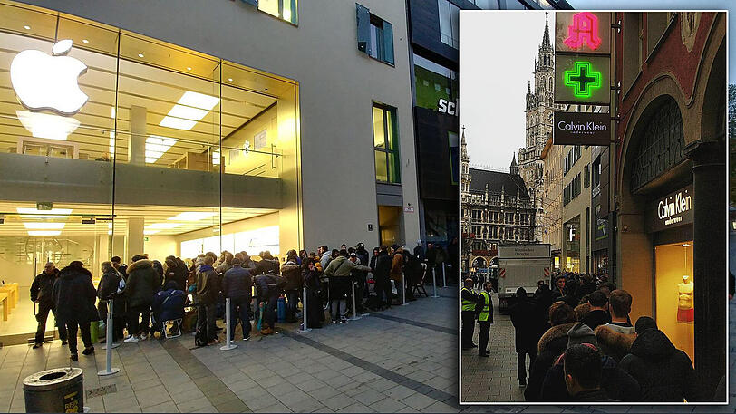 Lange Schlange vor dem Apple-Store in München: Am Freitag startete der offizielle Verkauf des neuen iPhone X.