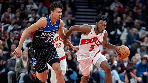 Tristan da Silva (links) verlor mit Orlando gegen Toronto trotz 21-Punkte-F&uuml;hrung.