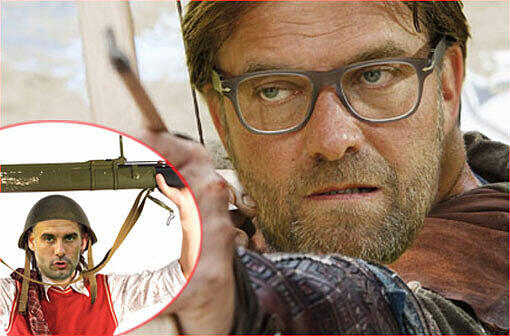 Dortmund-Coach Jürgen Klopp sieht sich im Zweikampf mit den Bayern in der Rolle des Robin Hood. Bazooka! So stellt Klopp Bayern-Coach Pep Guardiola dar.
