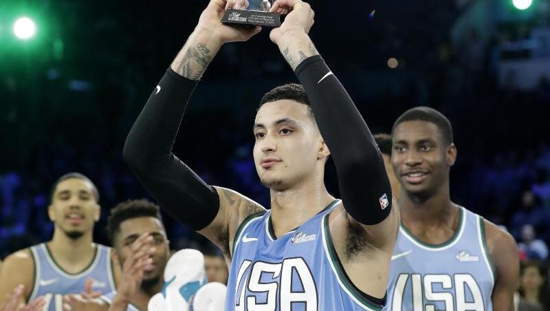 Überragender Spieler im Nachwuchsspiel im Rahmen des NBA-Allstar-Wochenendes: Kyle Kuzma. Überragender Spieler im Nachwuchsspiel im Rahmen des NBA-Allstar-Wochenendes: Kyle Kuzma.