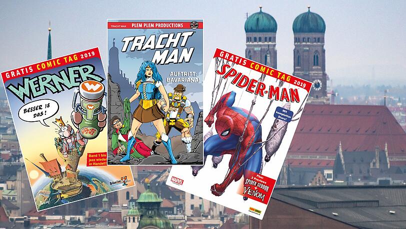 Beim Gratis Comic Tag 2019 sind neben Klassikern wie "Spiderman" auch deutsche Comics wie "Werner" und "Trachtman" vertreten. Beim Gratis Comic Tag 2019 sind neben Klassikern wie "Spiderman" auch deutsche Comics wie "Werner" und "Trachtman" vertreten.