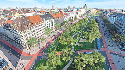 So stellt sich das der BUND Naturschutz die Sonnenstraße ab 2035 vor. Links: Einfahrt zur Landwehrstraße.