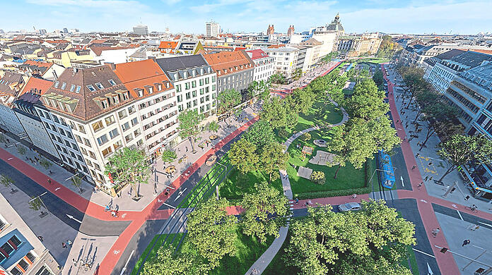 So stellt sich das der BUND Naturschutz die Sonnenstraße ab 2035 vor. Links: Einfahrt zur Landwehrstraße.