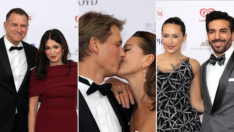 Von Jessica Schwarz gab es einen innigen Kuss f&uuml;r ihren Liebsten. Auch Iris Berben und Elyas M'Barek erschienen mit ihren Partnern zum Deutschen Filmball.