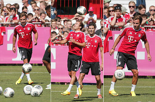 Mario Götze nimmt am Freitagvormittag zum ersten Mal am Mannschaftstraining an der Säbener Straße teil. Sehen Sie hier die Trainingsbilder.