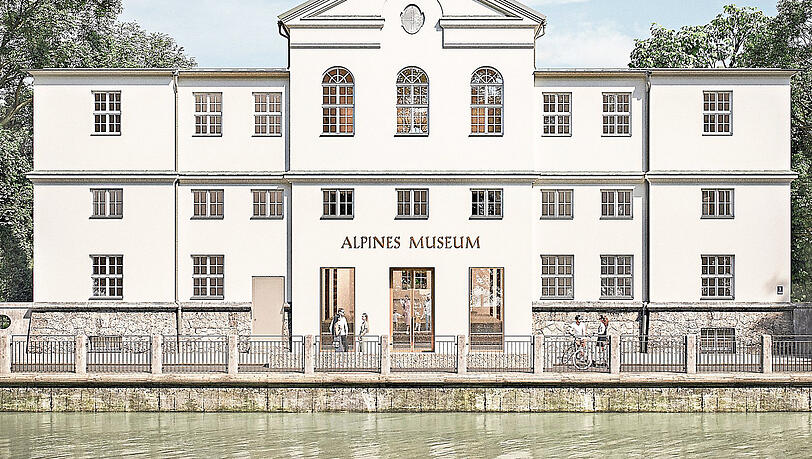 Nach der Sanierung soll das Alpine Museum wieder eine klarere Architektur zur Straße hin bekommen. Visualisierungen: Feil Architekten