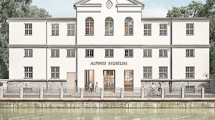 Nach der Sanierung soll das Alpine Museum wieder eine klarere Architektur zur Straße hin bekommen. Visualisierungen: Feil Architekten