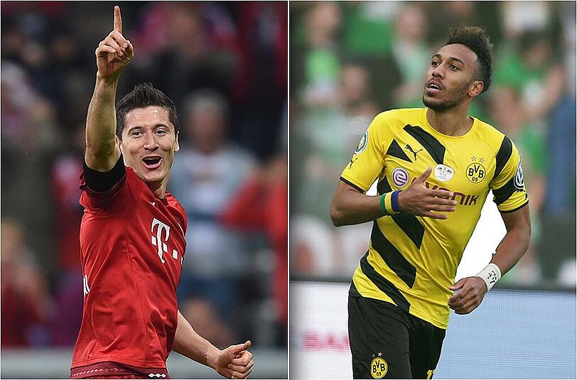 Die Top-Torjäger der Bundesliga treffen am Sonntag direkt aufeinander: Bayerns Robert Lewandowski (l.) gegen Dortmund Pierre-Emerick Aubameyang.