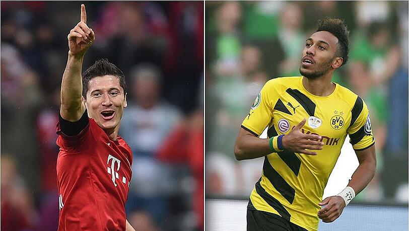 Die Top-Torjäger der Bundesliga treffen am Sonntag direkt aufeinander: Bayerns Robert Lewandowski (l.) gegen Dortmund Pierre-Emerick Aubameyang. Die Top-Torjäger der Bundesliga treffen am Sonntag direkt aufeinander: Bayerns Robert Lewandowski (l.) gegen Dortmund Pierre-Emerick Aubameyang.