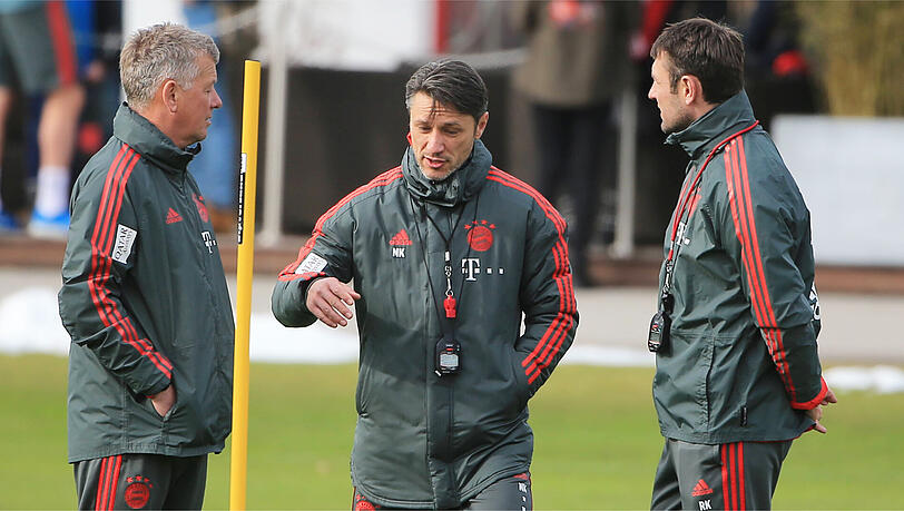 Bayerns Trainer Gespann: Co-Trainer Peter Hermann, Chef Niko Kovac und Assistent Robert Kovac (v.li.). Bayerns Trainer Gespann: Co-Trainer Peter Hermann, Chef Niko Kovac und Assistent Robert Kovac (v.li.).