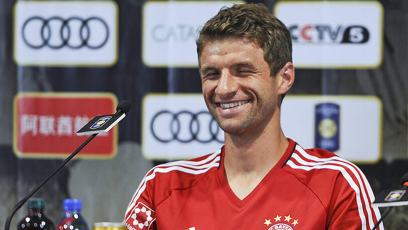 Thomas Müller bei der Pressekonferenz.