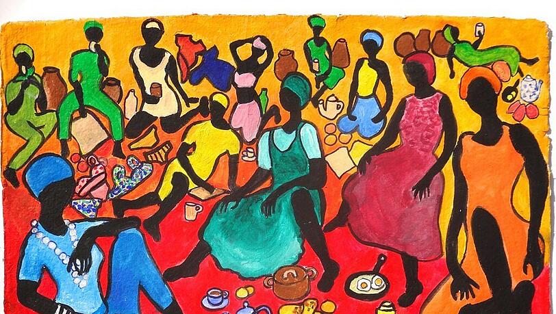 Bertha Lemus malt die Welt der haitianischen Frauen. Bertha Lemus malt die Welt der haitianischen Frauen.