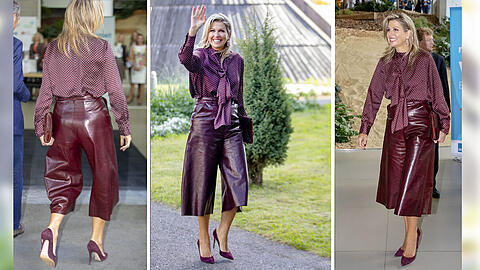 Königin Máxima strahlt mit ihrem Lack-Outfit um die Wette.