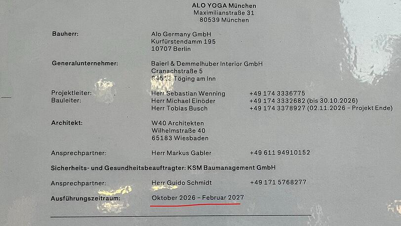 Die Bauarbeiten sollen noch bis Februar 2027 andauern, kurz danach wird der Alo-Flagship-Store in München eröffnet. Die Bauarbeiten sollen noch bis Februar 2027 andauern, kurz danach wird der Alo-Flagship-Store in München eröffnet.